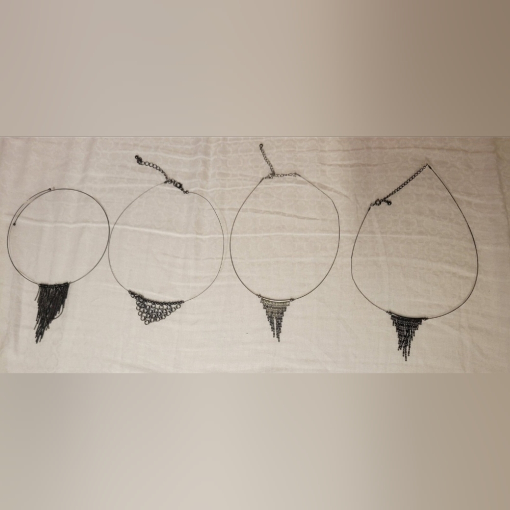 4 black round choker fashion vintage necklaces 90s Gothic adjustable lengths